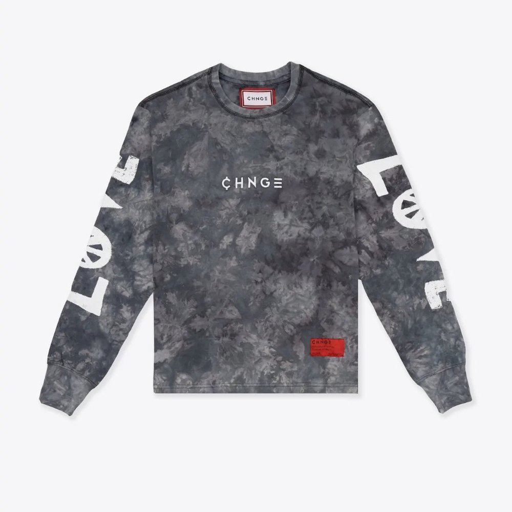 NWT CHNGE Tie Dye Love Peace Long-Sleeve Shirt - Chalk/Black